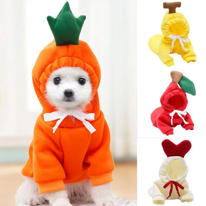 Niedliche Hundekleidung mit Früchten für kleine Hunde, Hoodies, warme Fleece-Haustierkleidung, Welpen-/Katzenkostüm, Mantel für französisches Chihuahua-Outfit