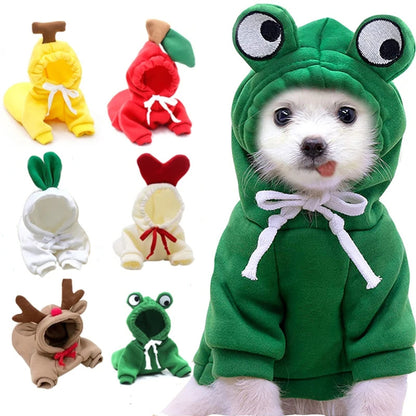 Niedliche Hundekleidung mit Früchten für kleine Hunde, Hoodies, warme Fleece-Haustierkleidung, Welpen-/Katzenkostüm, Mantel für französisches Chihuahua-Outfit