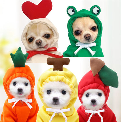 Niedliche Hundekleidung mit Früchten für kleine Hunde, Hoodies, warme Fleece-Haustierkleidung, Welpen-/Katzenkostüm, Mantel für französisches Chihuahua-Outfit