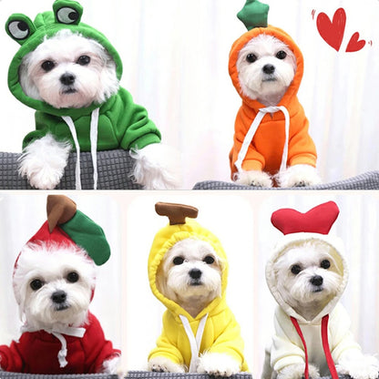 Niedliche Hundekleidung mit Früchten für kleine Hunde, Hoodies, warme Fleece-Haustierkleidung, Welpen-/Katzenkostüm, Mantel für französisches Chihuahua-Outfit