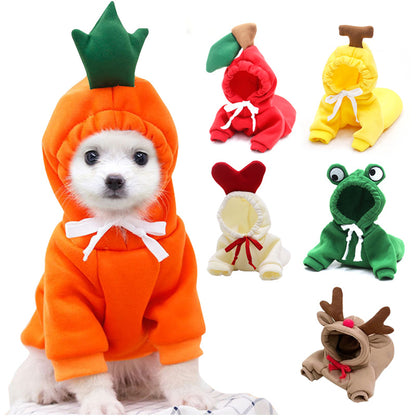 Niedliche Hundekleidung mit Früchten für kleine Hunde, Hoodies, warme Fleece-Haustierkleidung, Welpen-/Katzenkostüm, Mantel für französisches Chihuahua-Outfit